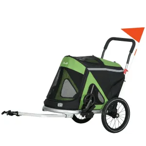 2 in 1 Aluminium Foldable Dog Bike Trailer Pet Stroller for Medium Dogs - Green