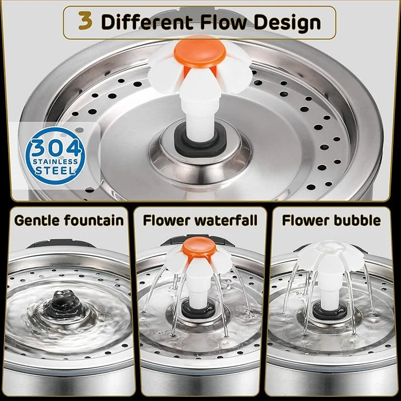 2.5L Automatic Electric Pet Water Fountain, BPA-Free, Stainless Steel - YES4PETS