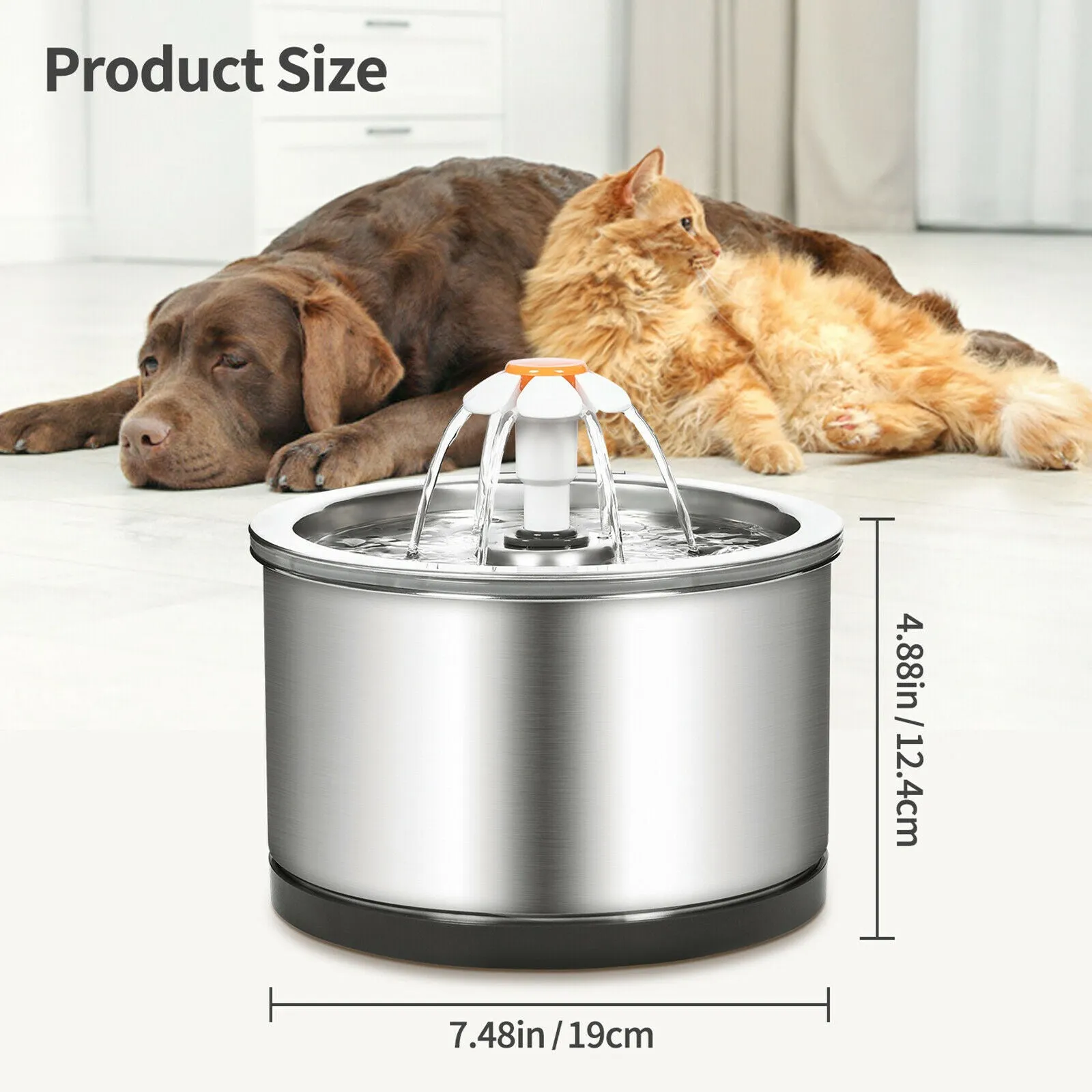 2.5L Automatic Electric Pet Water Fountain, BPA-Free, Stainless Steel - YES4PETS