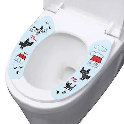 2Pcs cat blue Adhesive cartoon toilet stickers to keep warm and thick electrostatic toilet seat toilet cushion washable cartoon toilet cushion AZ15322