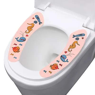 2Pcs cat blue Adhesive cartoon toilet stickers to keep warm and thick electrostatic toilet seat toilet cushion washable cartoon toilet cushion AZ15322
