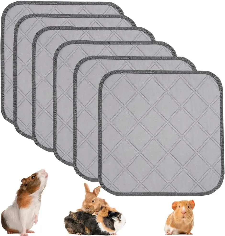 6 Pack Guinea Pig Cage Liners Washable Pee Pads Training Pads, Reusable Pee Pads Non Slip Absorbent Mat for Small Animals, Cats, Rat, Dogs, Bunny(12" x 12")