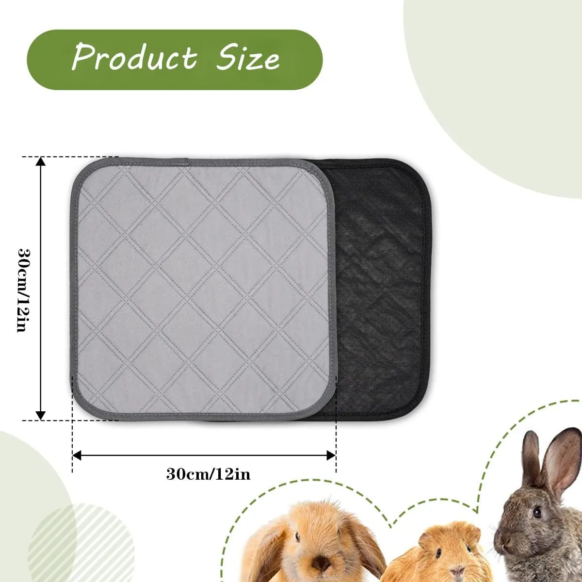 6 Pack Guinea Pig Cage Liners Washable Pee Pads Training Pads, Reusable Pee Pads Non Slip Absorbent Mat for Small Animals, Cats, Rat, Dogs, Bunny(12" x 12")