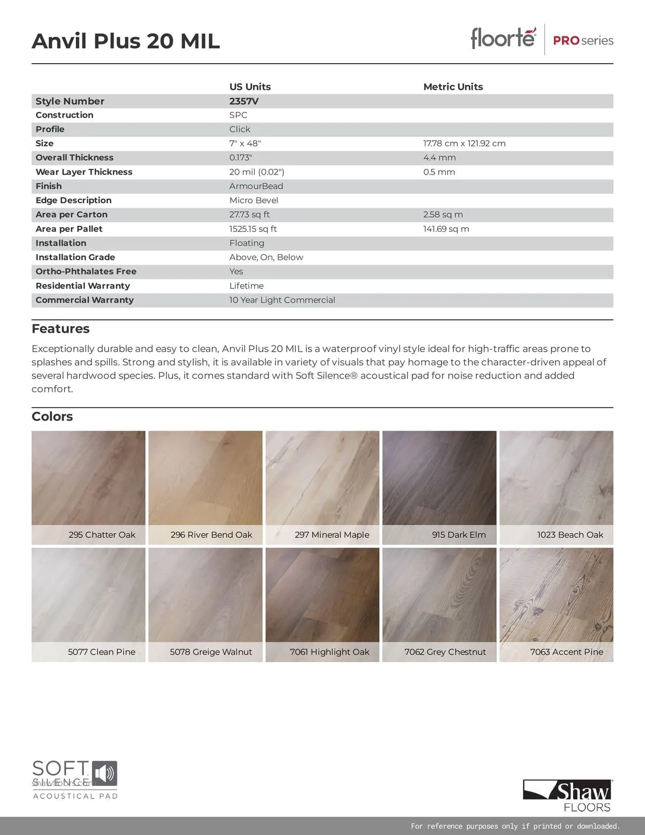ACCENT PINE - SHAW Vinyl 4.4mm ANVIL PLUS 20MIL  2357V