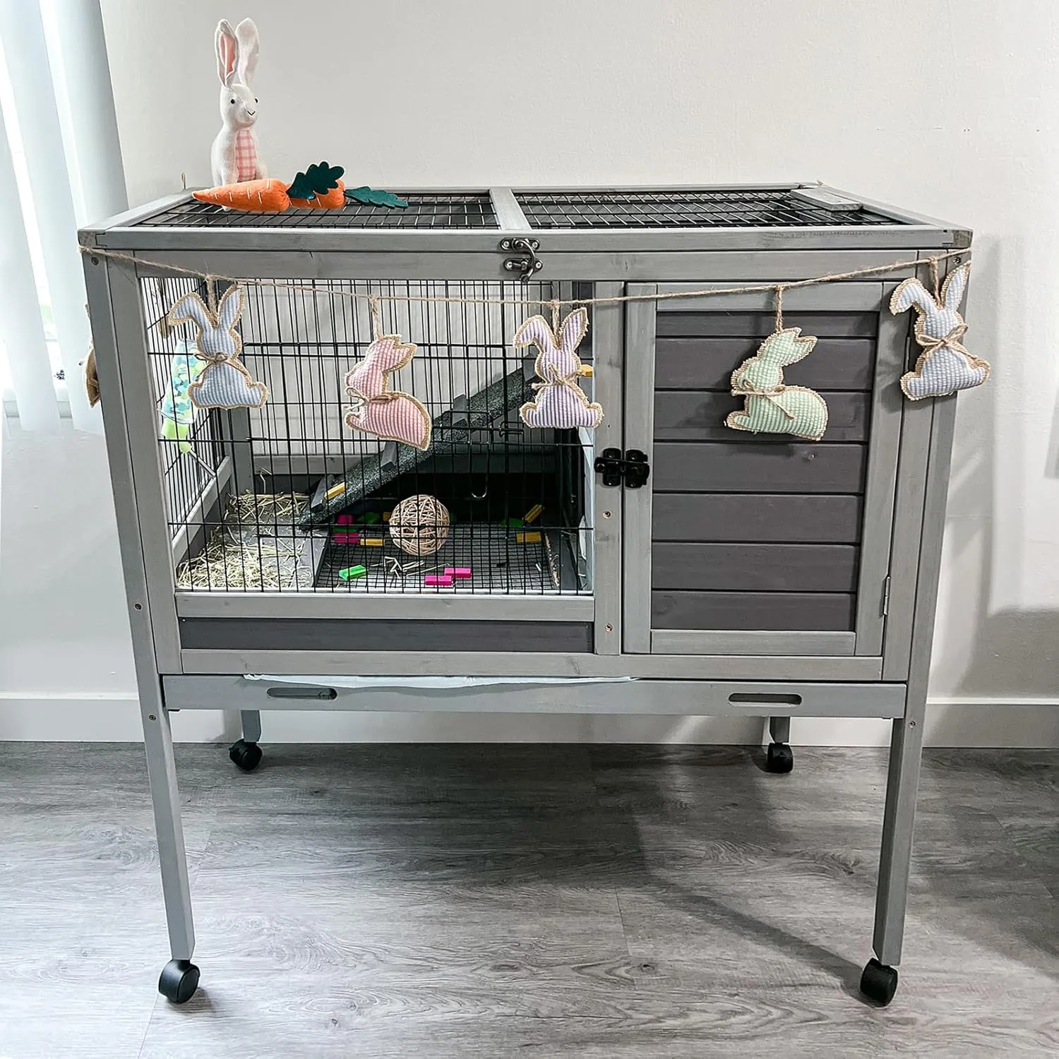 Aivituvin Guinea Pig Cage Rabbit Hutch Indoor Bunny Cage for Small Animal with Wire Floor Grid Movable