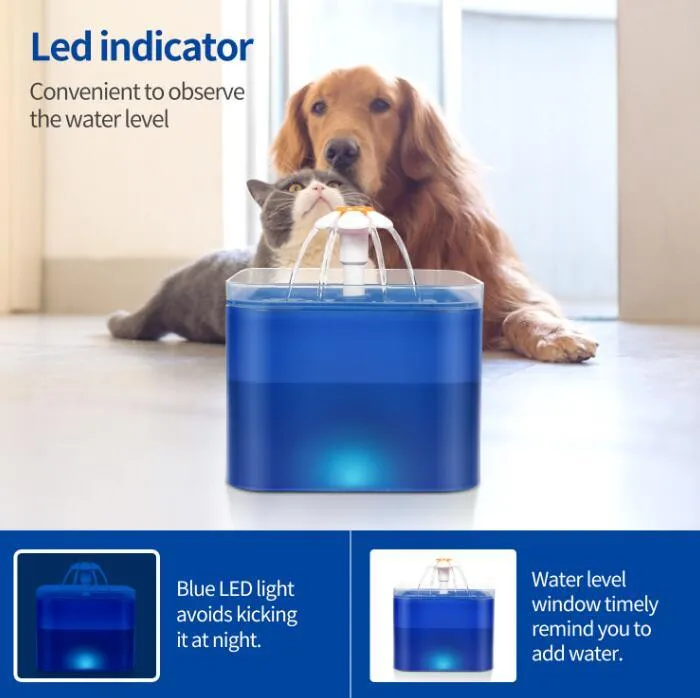 Automatic Cat Water Fountain Filter Indoor 2L LED Drinker
