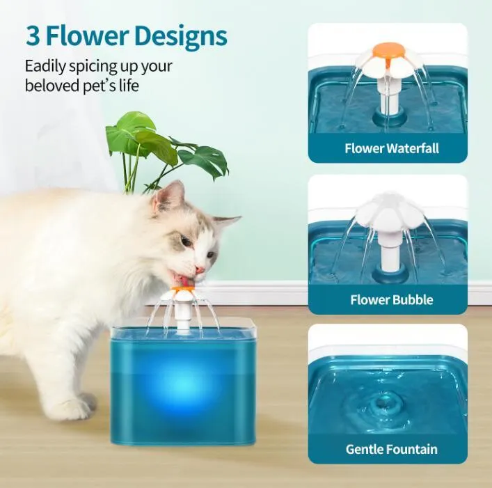 Automatic Cat Water Fountain Filter Indoor 2L LED Drinker
