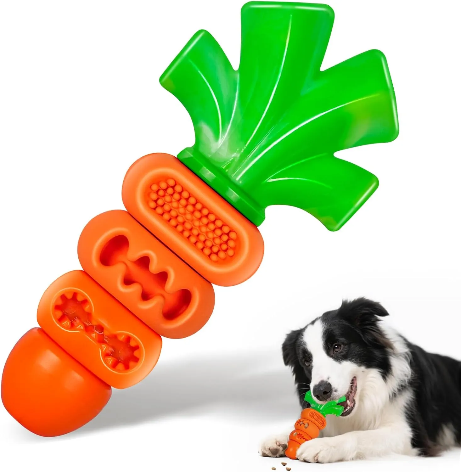 Bacon Flavored Dog Toys for Aggressive Chewers, Tough Dog Chew Bone, Durable Nylon & Rubber Teeth Cleaning Toy, Carrot-Shaped Treat Puzzle Toys for Large Medium Breed 20-75lb