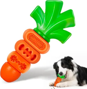 Bacon Flavored Dog Toys for Aggressive Chewers, Tough Dog Chew Bone, Durable Nylon & Rubber Teeth Cleaning Toy, Carrot-Shaped Treat Puzzle Toys for Large Medium Breed 20-75lb