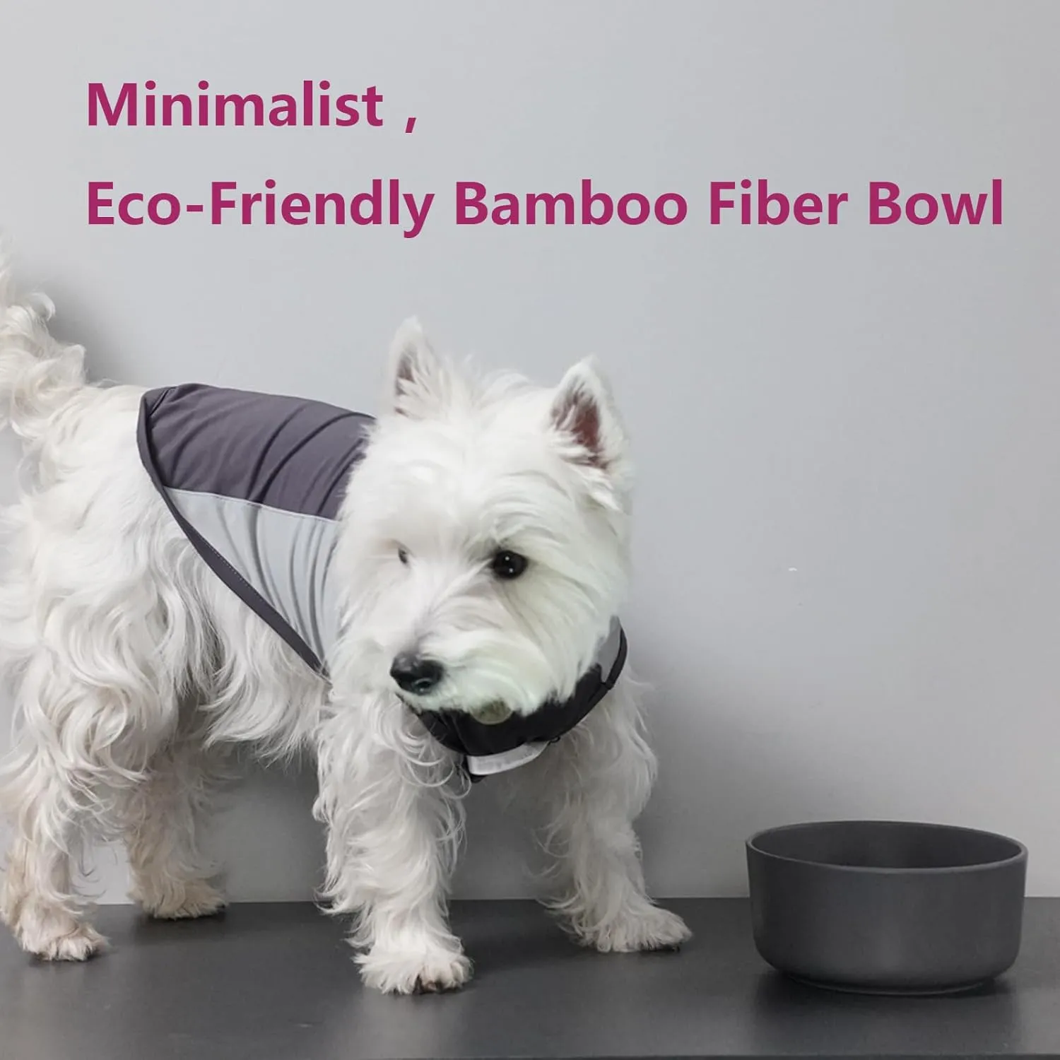 Bamboo Fiber Pet Bowls, Dog Water and Food Dish, Non-Slip Design, 6 Inches Diameter, Holds 3.7 Cups, 30 oz (Cloudy Gray)