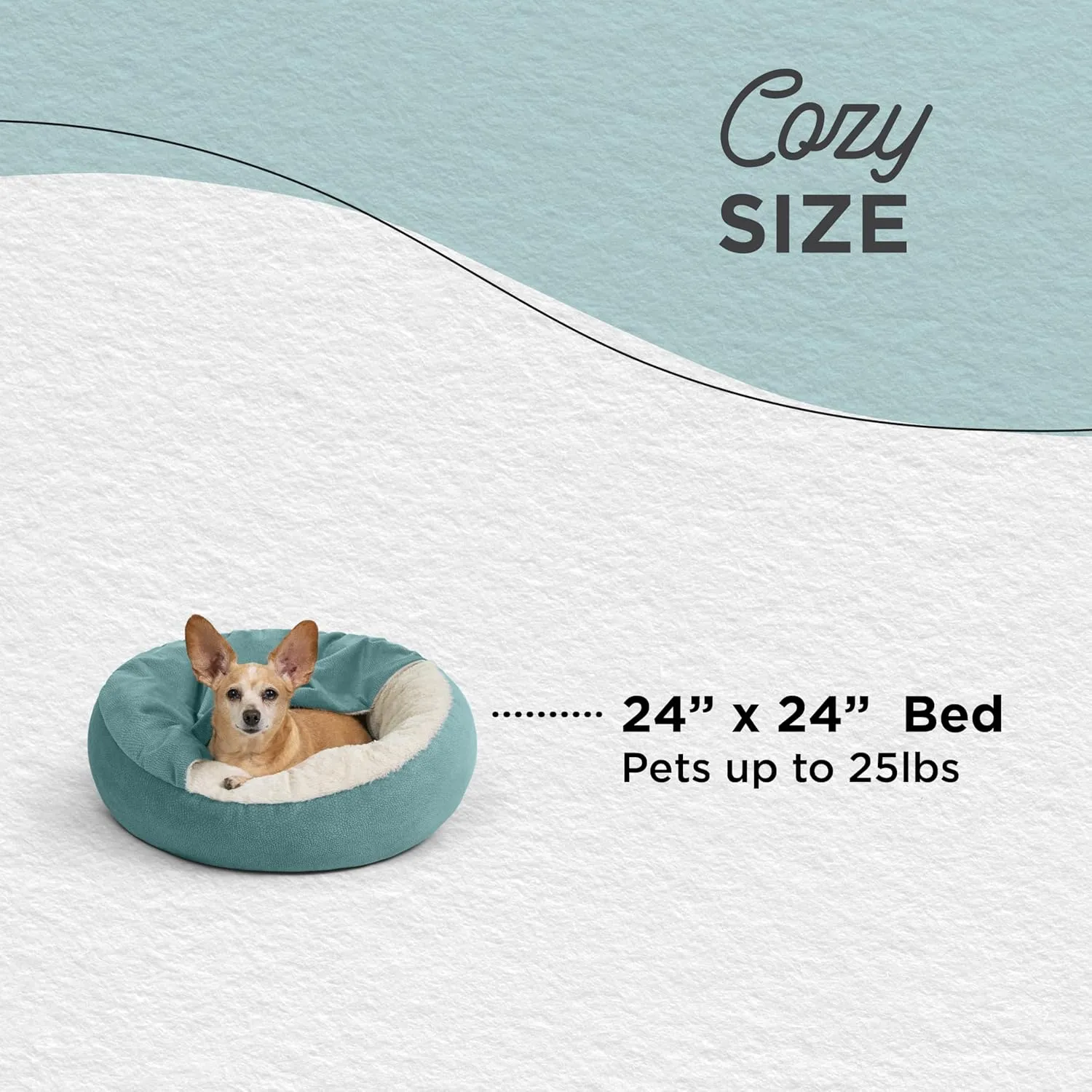 Best Friends by Sheri Cozy Cuddler Ilan Covered Cat and Dog Bed with Attached Blanket, Tide Pool Blue, 24"x24"