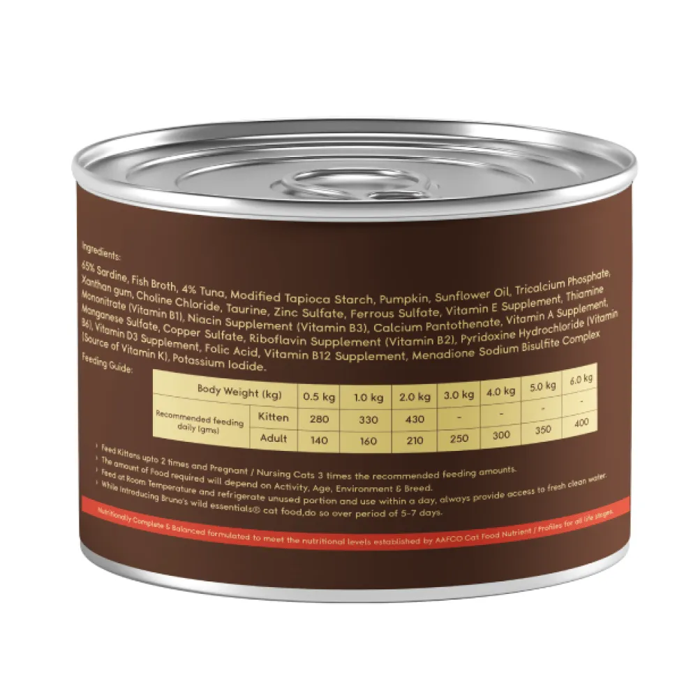 Bruno's Wild Essentials Sardine with Tuna in Pumpkin and Tuna with Salmon & Parsely Cat Wet Food Combo (6 6)