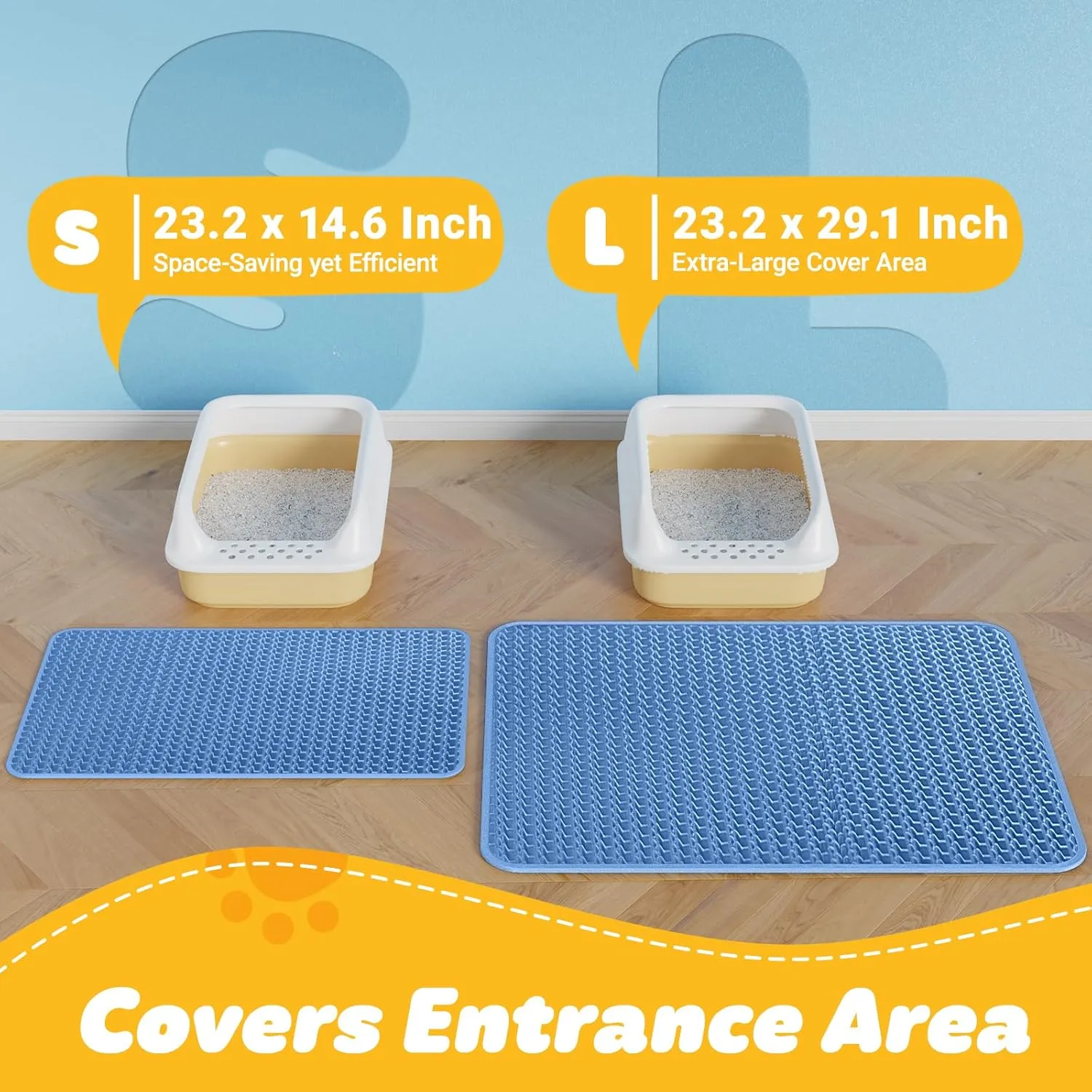 Cat Litter Mat - 23.2'' x 29.1'' Large Litter Trapping Mat, Easy to Clean Litter Box Mat, Waterproof, Urine-Proof, Non-Slip Kitty Litter Mats for Floor, Blue