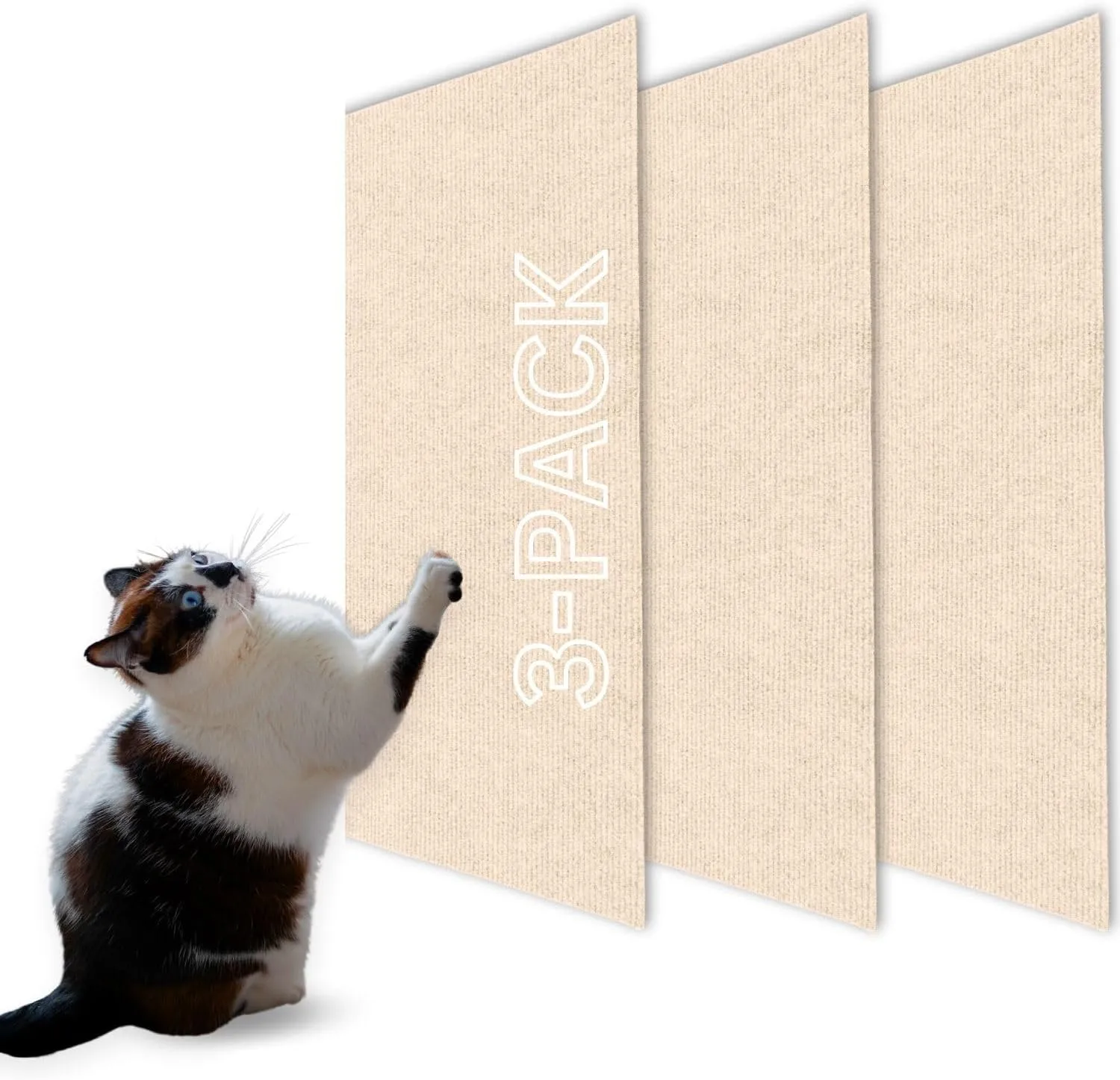 Cat Scratch Mat (3 Pack), 23.6 x 11.8 Cat Wall Stracther, Versatile Self-Adhesive Replacement Easy Use for Cat Trees Wall Furniture, Scratching Posts, and Couch Protection (Beige)