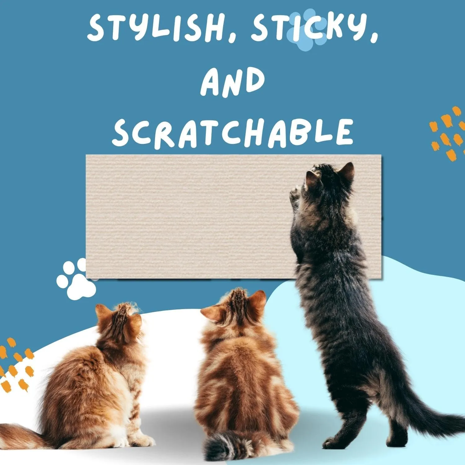 Cat Scratch Mat (3 Pack), 23.6 x 11.8 Cat Wall Stracther, Versatile Self-Adhesive Replacement Easy Use for Cat Trees Wall Furniture, Scratching Posts, and Couch Protection (Beige)