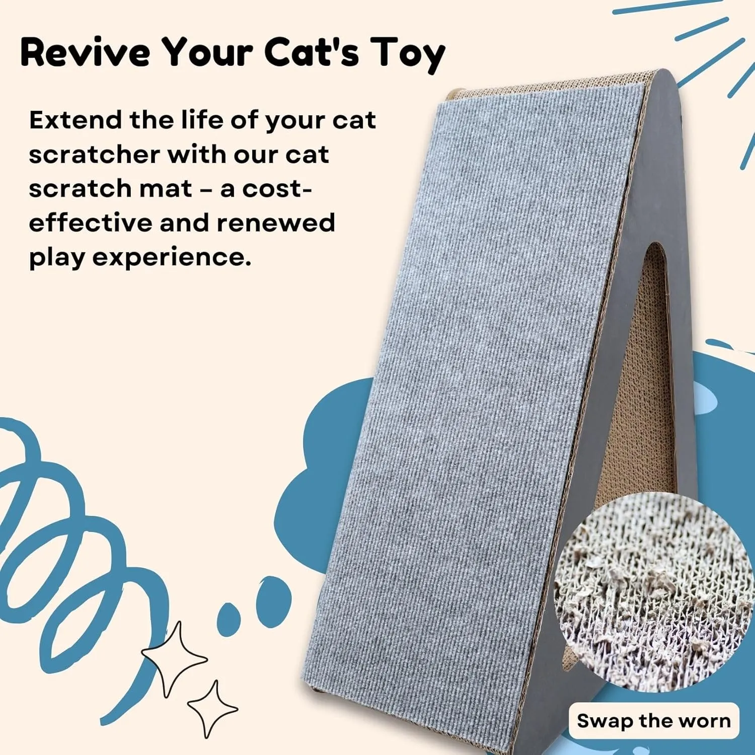 Cat Scratch Mat (3 Pack), 23.6 x 11.8 Cat Wall Stracther, Versatile Self-Adhesive Replacement Easy Use for Cat Trees Wall Furniture, Scratching Posts, and Couch Protection (Beige)