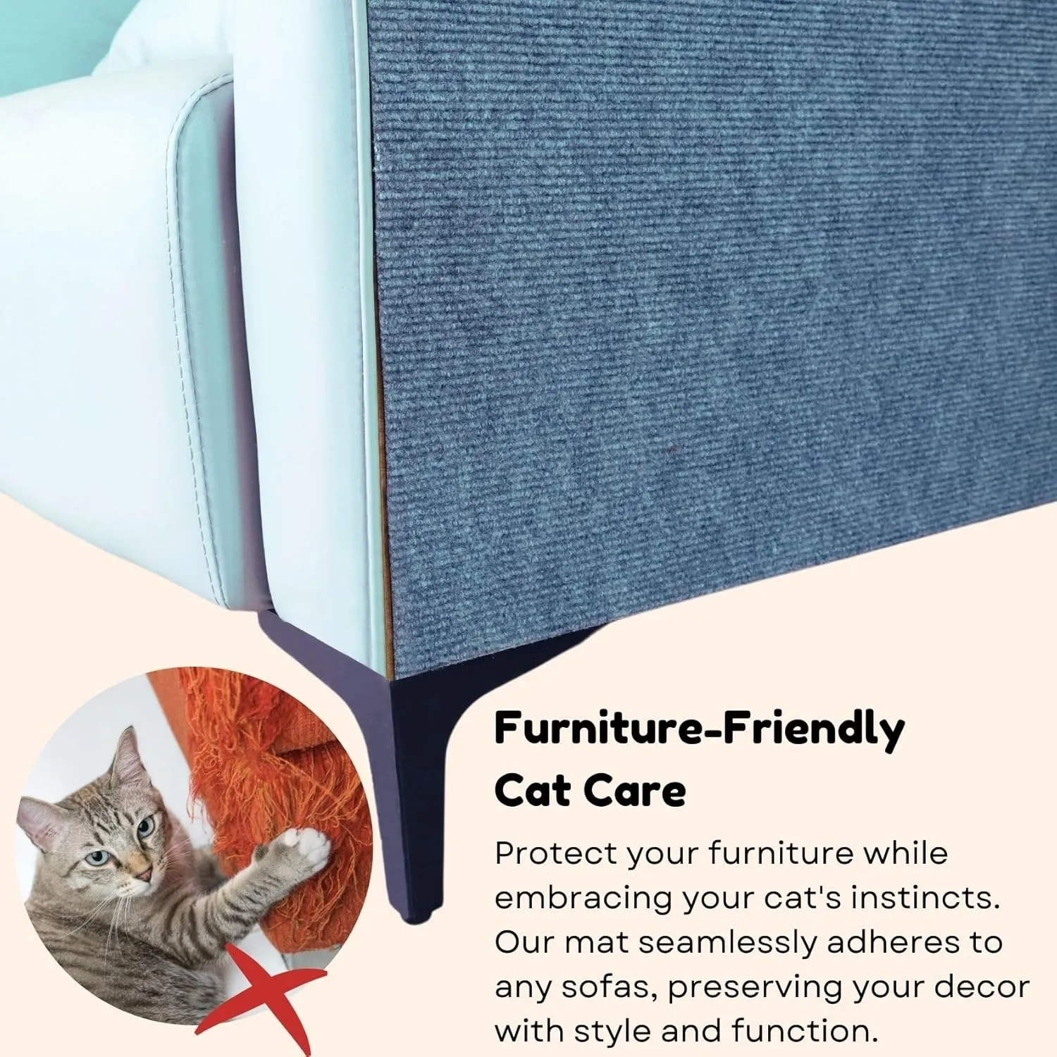 Cat Scratch Mat (3 Pack), 23.6 x 11.8 Cat Wall Stracther, Versatile Self-Adhesive Replacement Easy Use for Cat Trees Wall Furniture, Scratching Posts, and Couch Protection (Beige)
