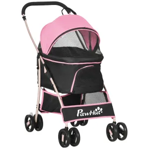 Detachable Pet Stroller 3-In-1 Dog Cat Travel Carriage Foldable Carrying Bag with Universal Wheel Brake Canopy Basket Storage Bag Pink