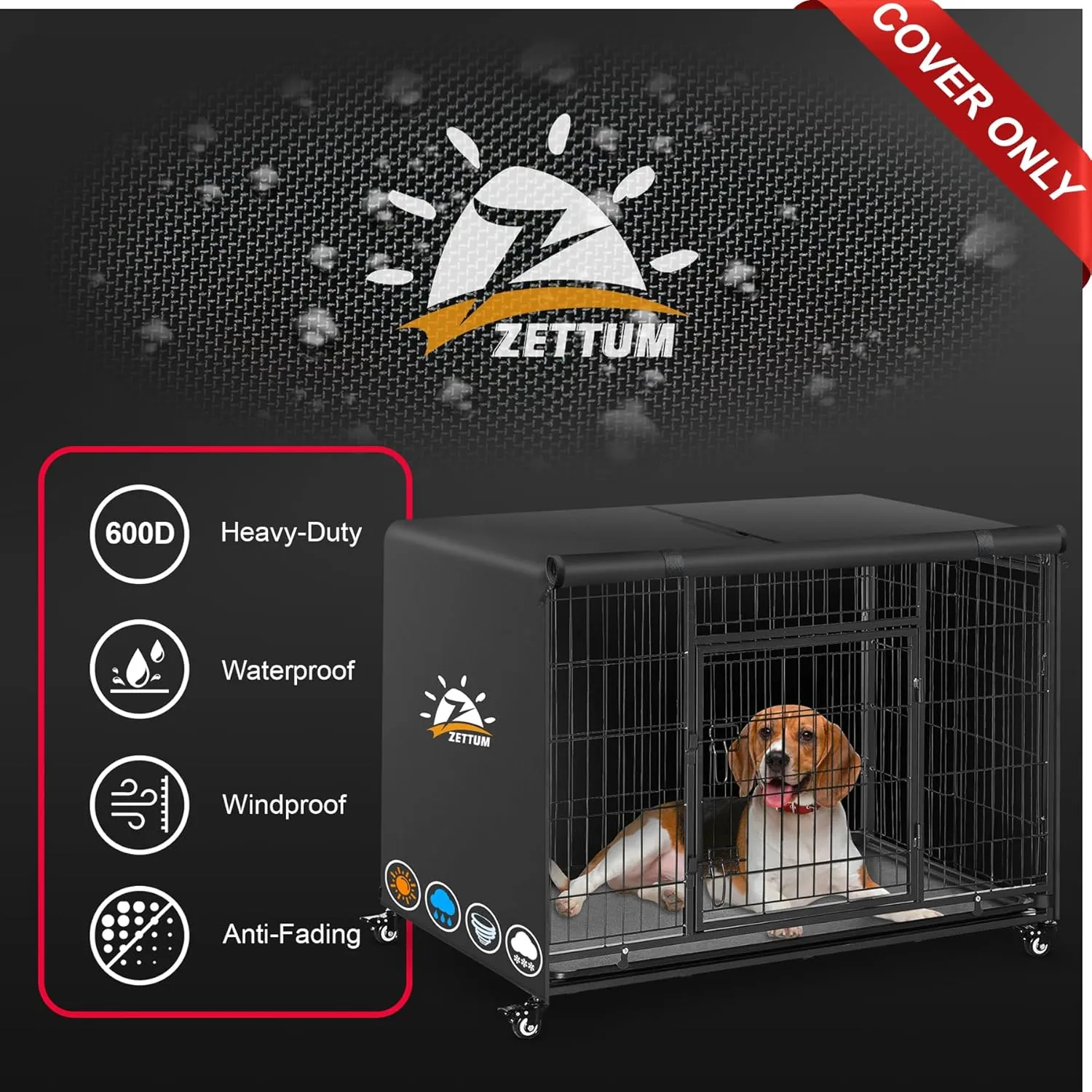Dog Crate Cover 48 Inch - 600D Kennel Crate Covers for Dog Cage Waterproof & Heavy Duty, Small Dog Cage Cover Universal Fit for Most Wire Pet Crates - 48 x 31 x 31 Inch (Cover Only)