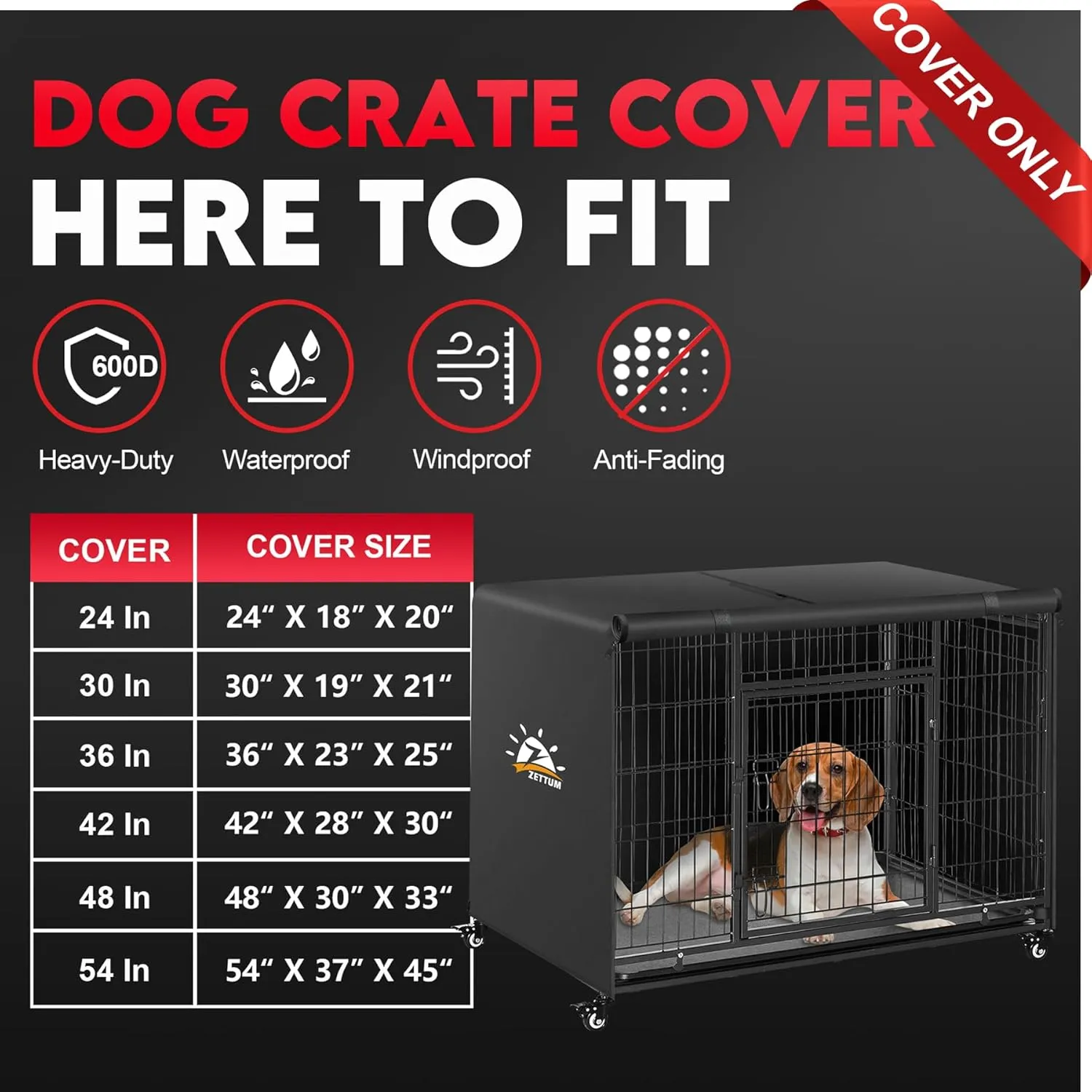 Dog Crate Cover 48 Inch - 600D Kennel Crate Covers for Dog Cage Waterproof & Heavy Duty, Small Dog Cage Cover Universal Fit for Most Wire Pet Crates - 48 x 31 x 31 Inch (Cover Only)