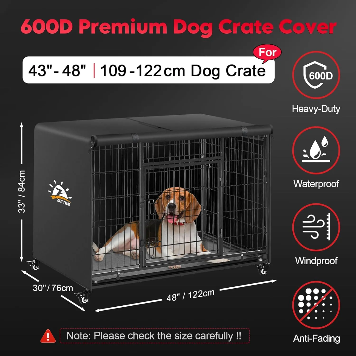 Dog Crate Cover 48 Inch - 600D Kennel Crate Covers for Dog Cage Waterproof & Heavy Duty, Small Dog Cage Cover Universal Fit for Most Wire Pet Crates - 48 x 31 x 31 Inch (Cover Only)