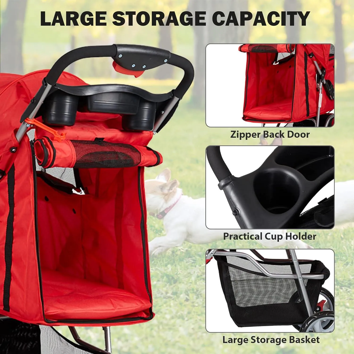 Dog Pet Jogger Stroller Folding Travel Carrier Cart for Small Cat Puppy, 4 Wheels, Red