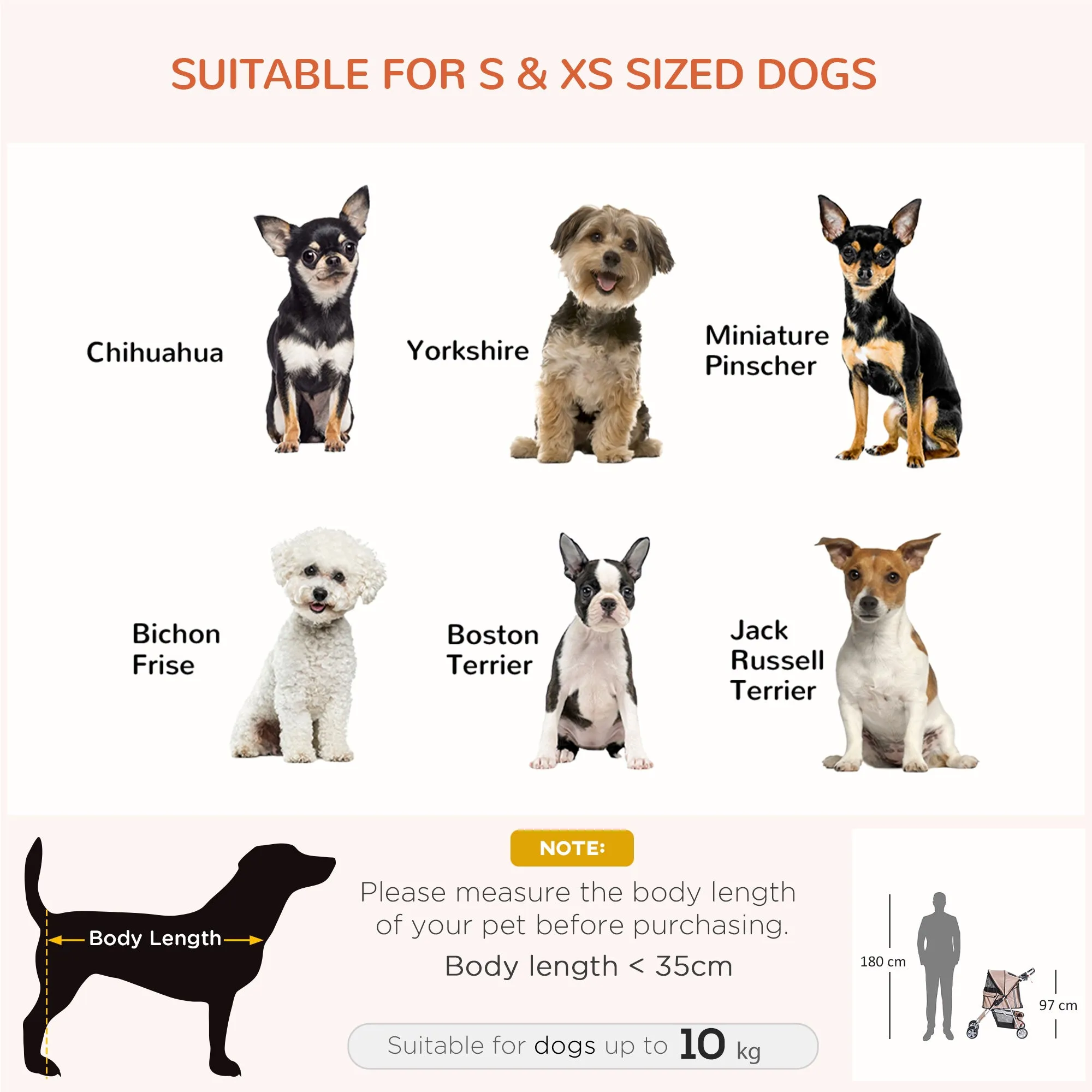 Dog Stroller with Rain Cover for Small Miniature Dogs Folding Pet Pram with Cup Holder Storage Basket Reflective Strips Brown