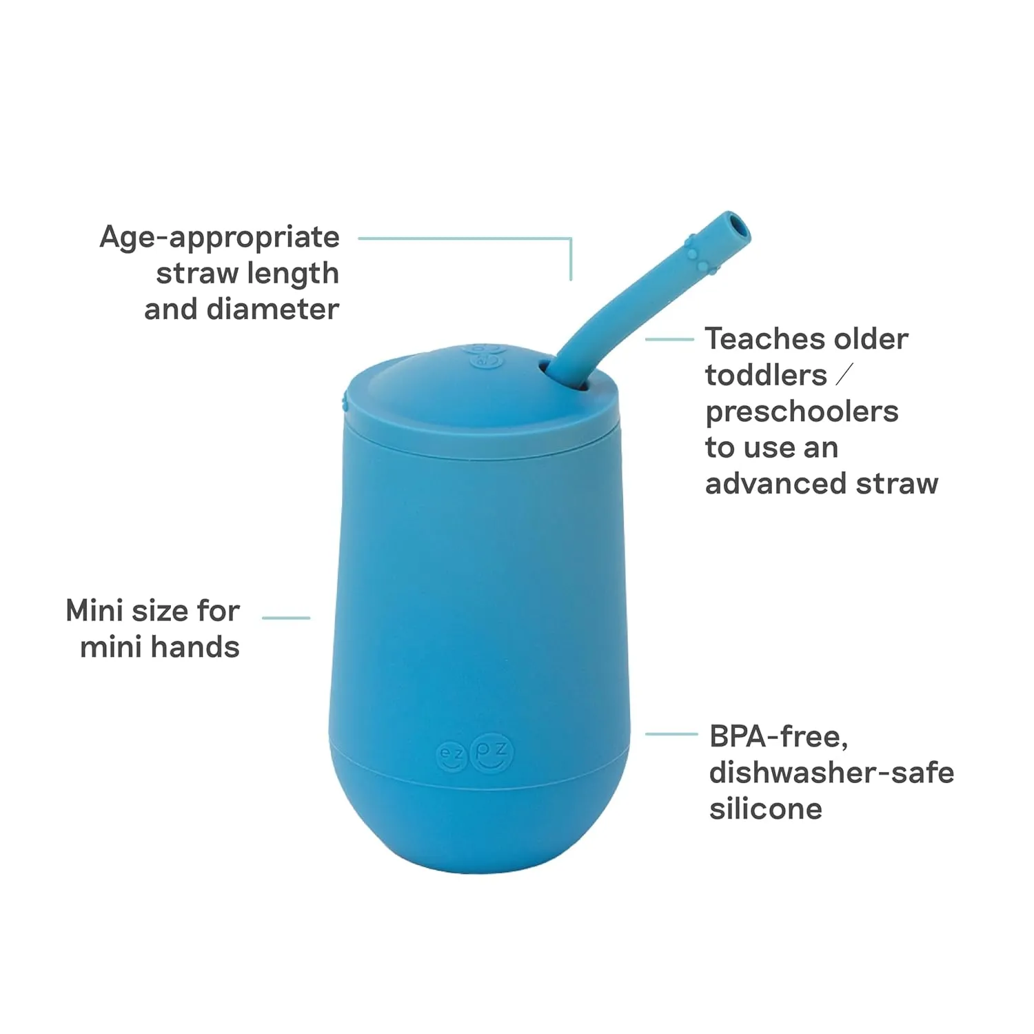 ezpz Happy Cup   Straw System - 24 months  (Blue) - 100% Silicone Cup   Straw for Older Toddler   Preschoolers