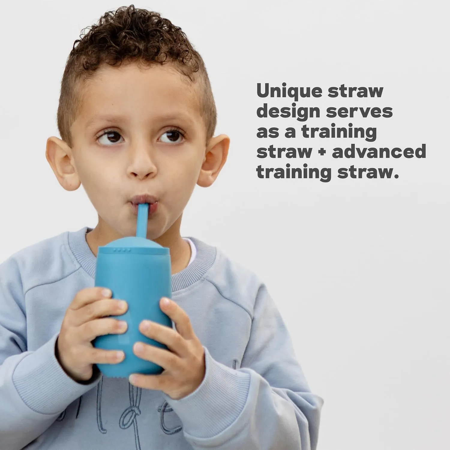 ezpz Happy Cup   Straw System - 24 months  (Blue) - 100% Silicone Cup   Straw for Older Toddler   Preschoolers