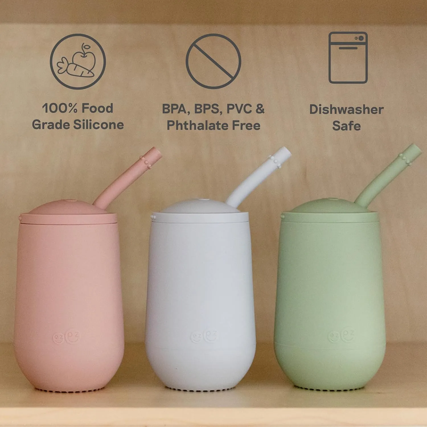 ezpz Happy Cup   Straw System - 24 months  (Blue) - 100% Silicone Cup   Straw for Older Toddler   Preschoolers