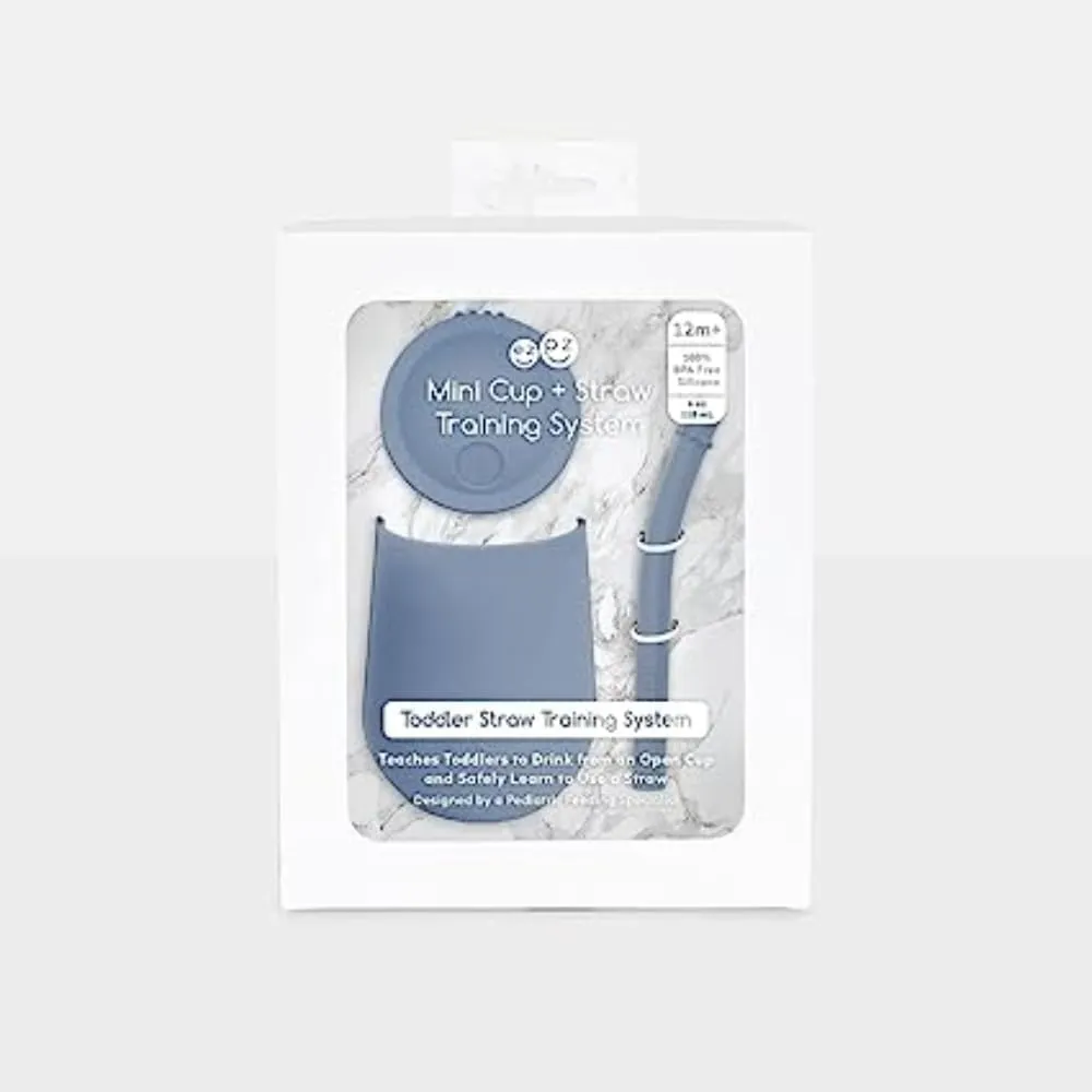 ezpz Mini Cup   Straw Training System - 9 Months  (Indigo) - 100% Silicone Training Cup for Infants   Toddlers - Designed by a Pediatric Feeding Specialist