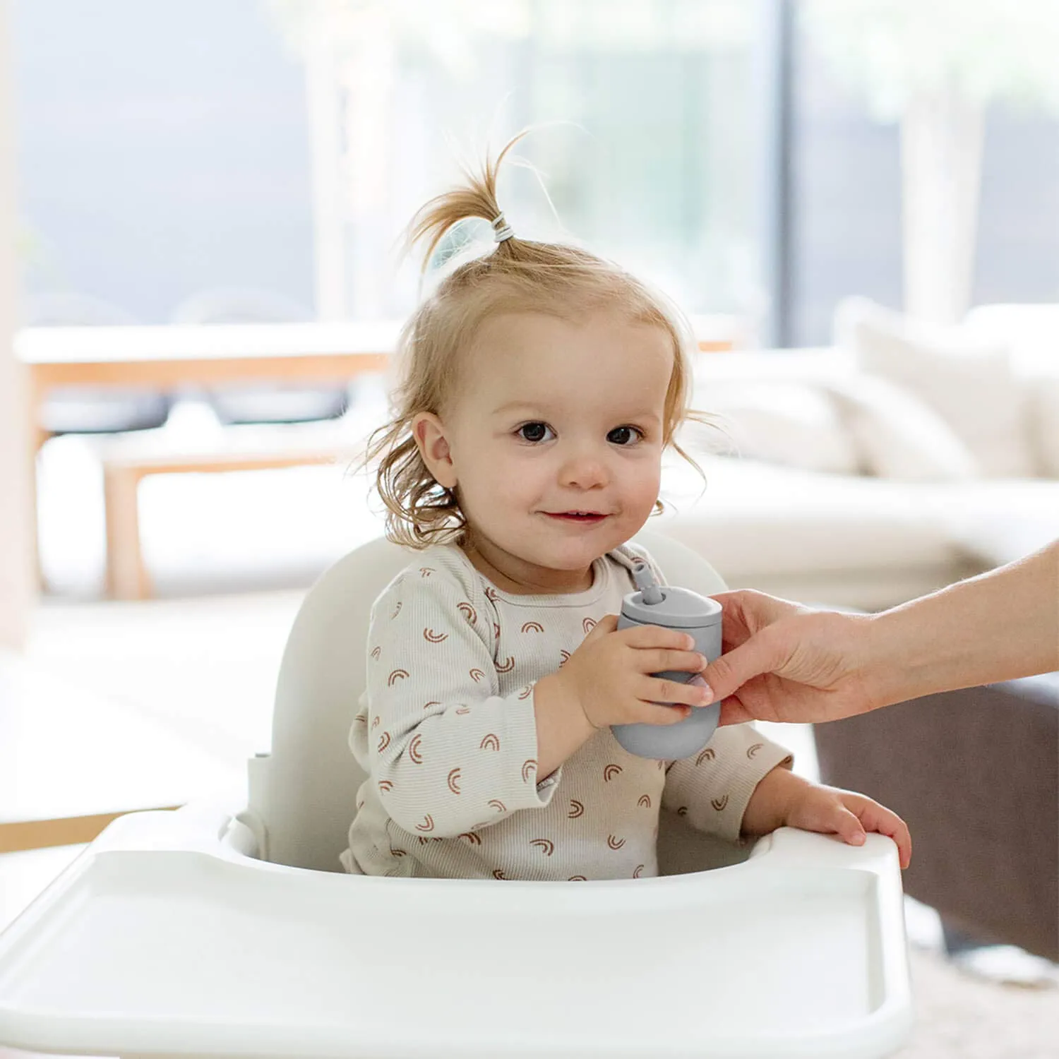 ezpz Mini Cup   Straw Training System - 9 Months  (Pewter) - 100% Silicone Training Cup for Infants   Toddlers - Designed by a Pediatric Feeding Specialist
