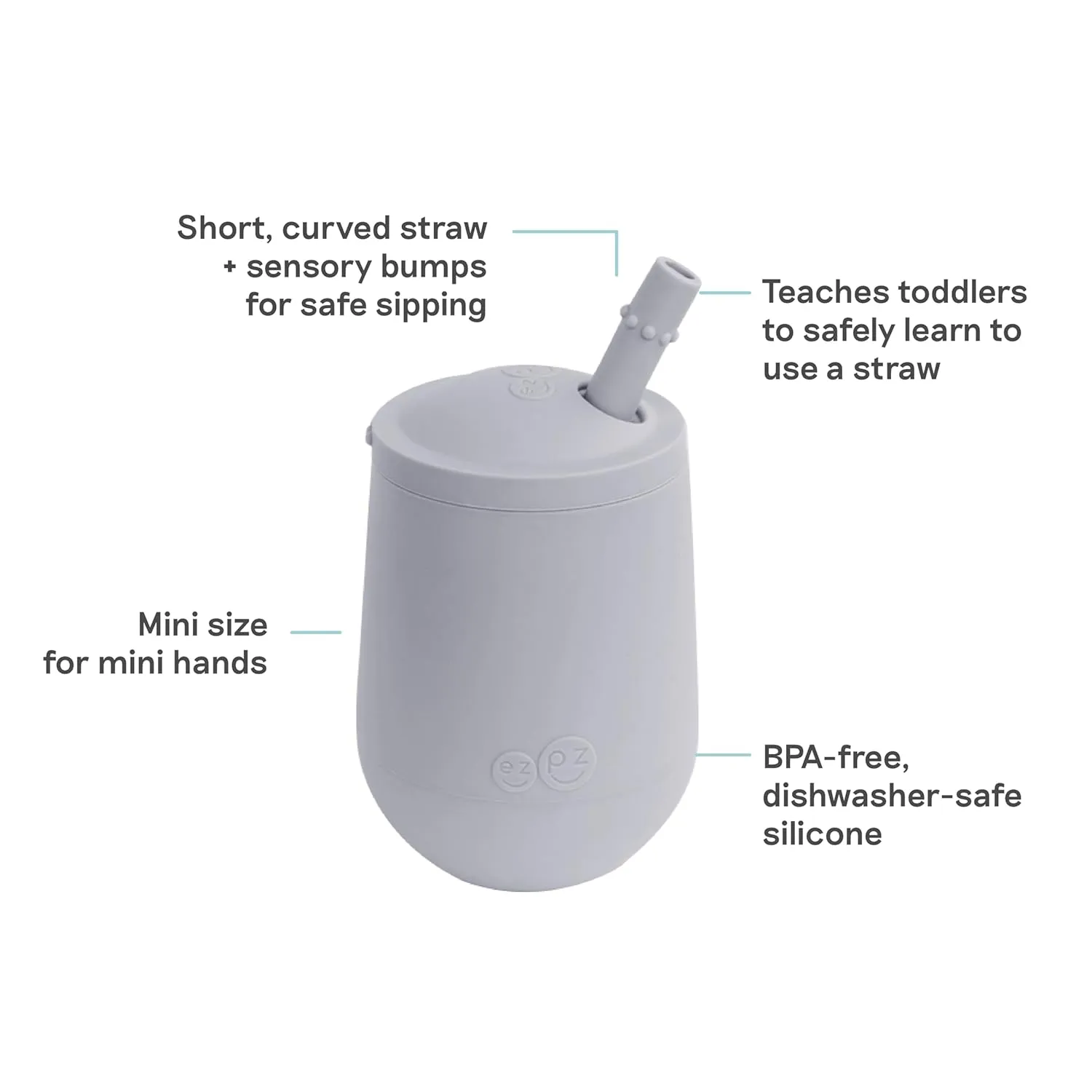 ezpz Mini Cup   Straw Training System - 9 Months  (Pewter) - 100% Silicone Training Cup for Infants   Toddlers - Designed by a Pediatric Feeding Specialist