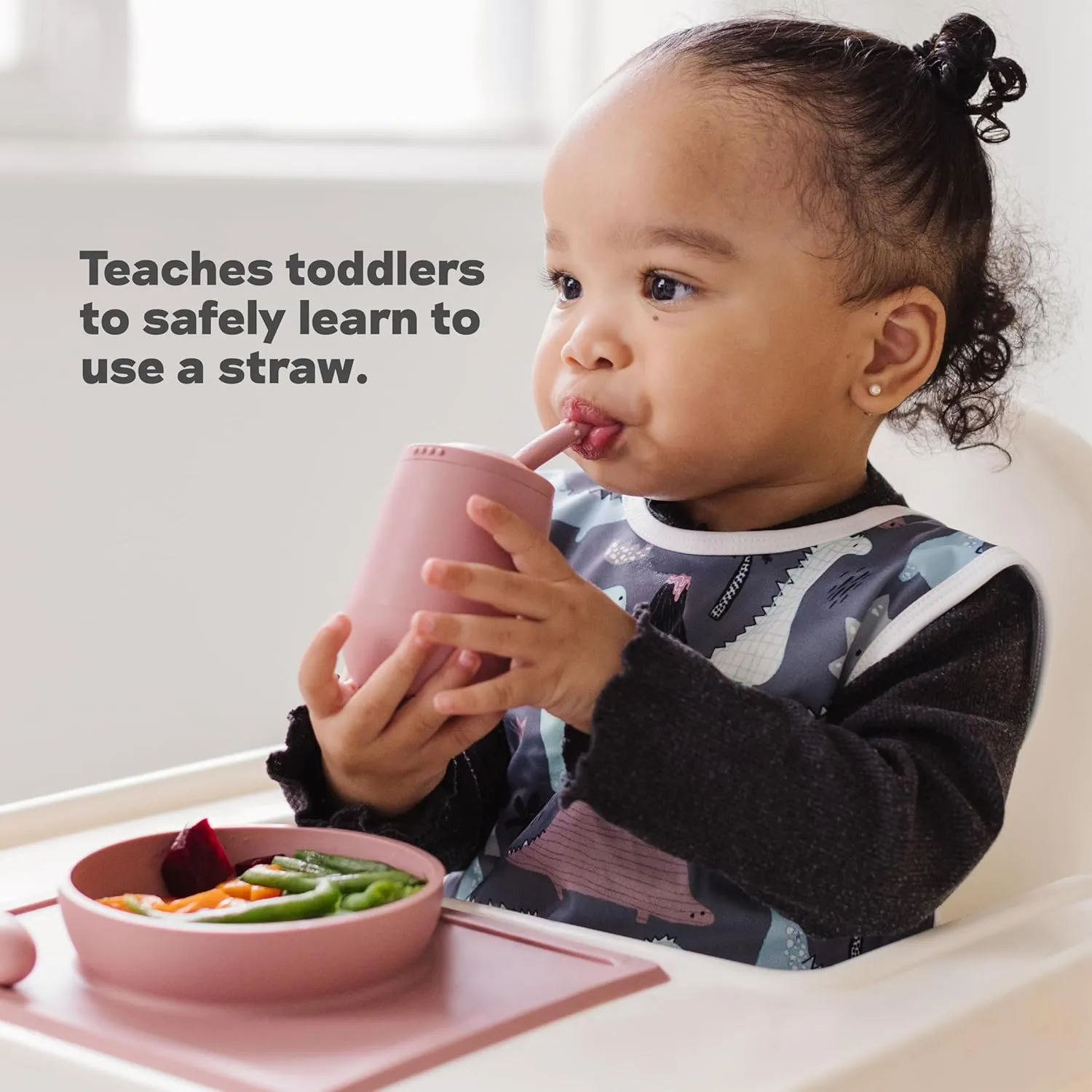ezpz Mini Cup   Straw Training System - 9 Months  (Pewter) - 100% Silicone Training Cup for Infants   Toddlers - Designed by a Pediatric Feeding Specialist