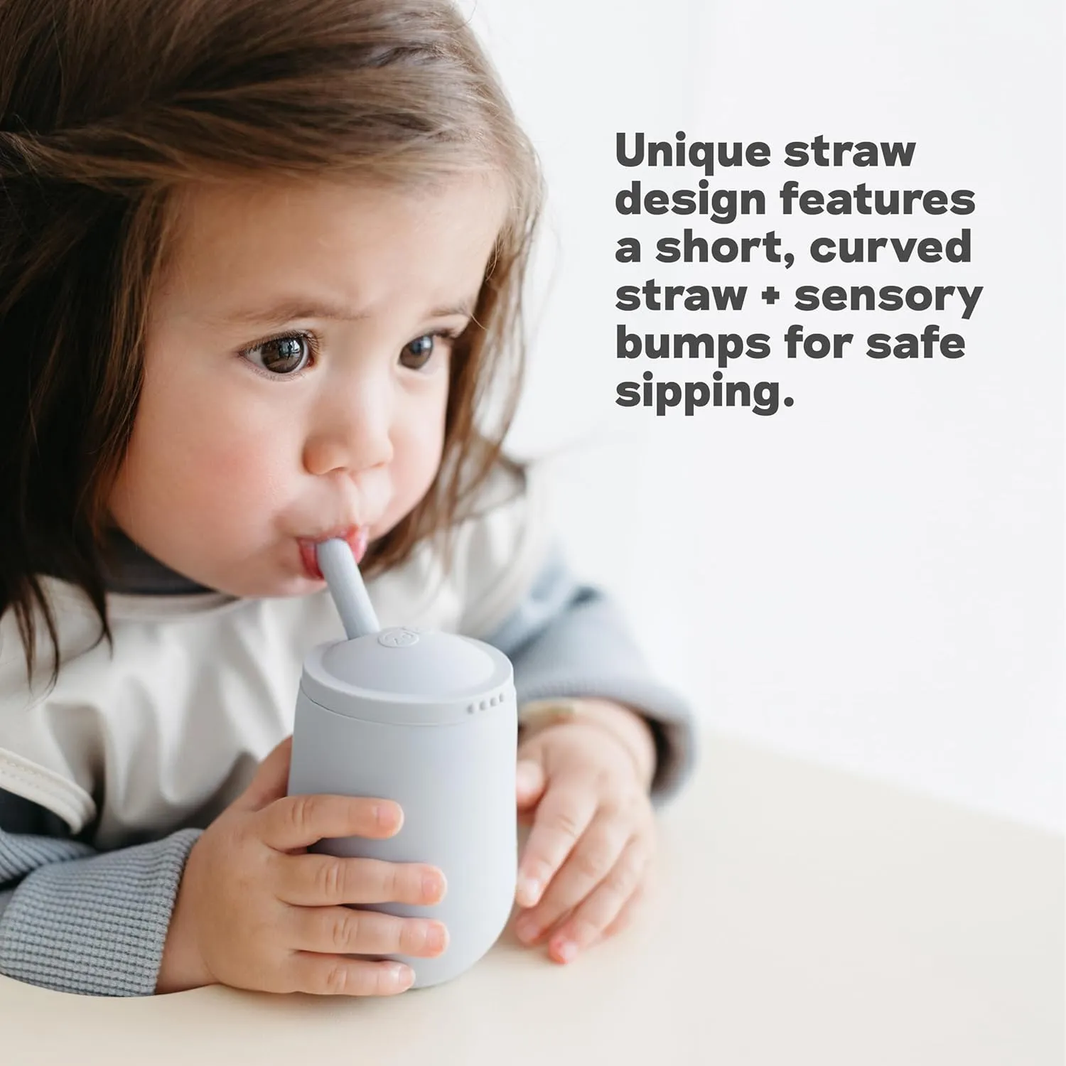 ezpz Mini Cup   Straw Training System - 9 Months  (Pewter) - 100% Silicone Training Cup for Infants   Toddlers - Designed by a Pediatric Feeding Specialist