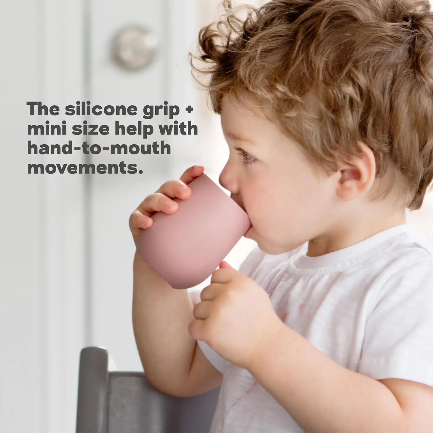 ezpz Mini Cup   Straw Training System - 9 Months  (Pewter) - 100% Silicone Training Cup for Infants   Toddlers - Designed by a Pediatric Feeding Specialist