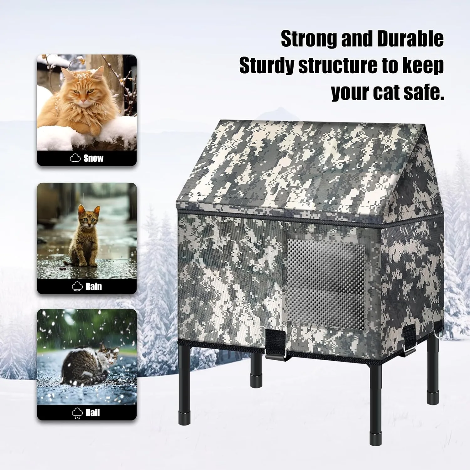Heated Cat House for Outside in Winter, 100% Waterproof, 25.2in x 16.5in x 23.8inElevated Weatherproof Cat House with Heated Pad, Safe Escape Door, Heated Cat House for Ferals Strays Barn Cat