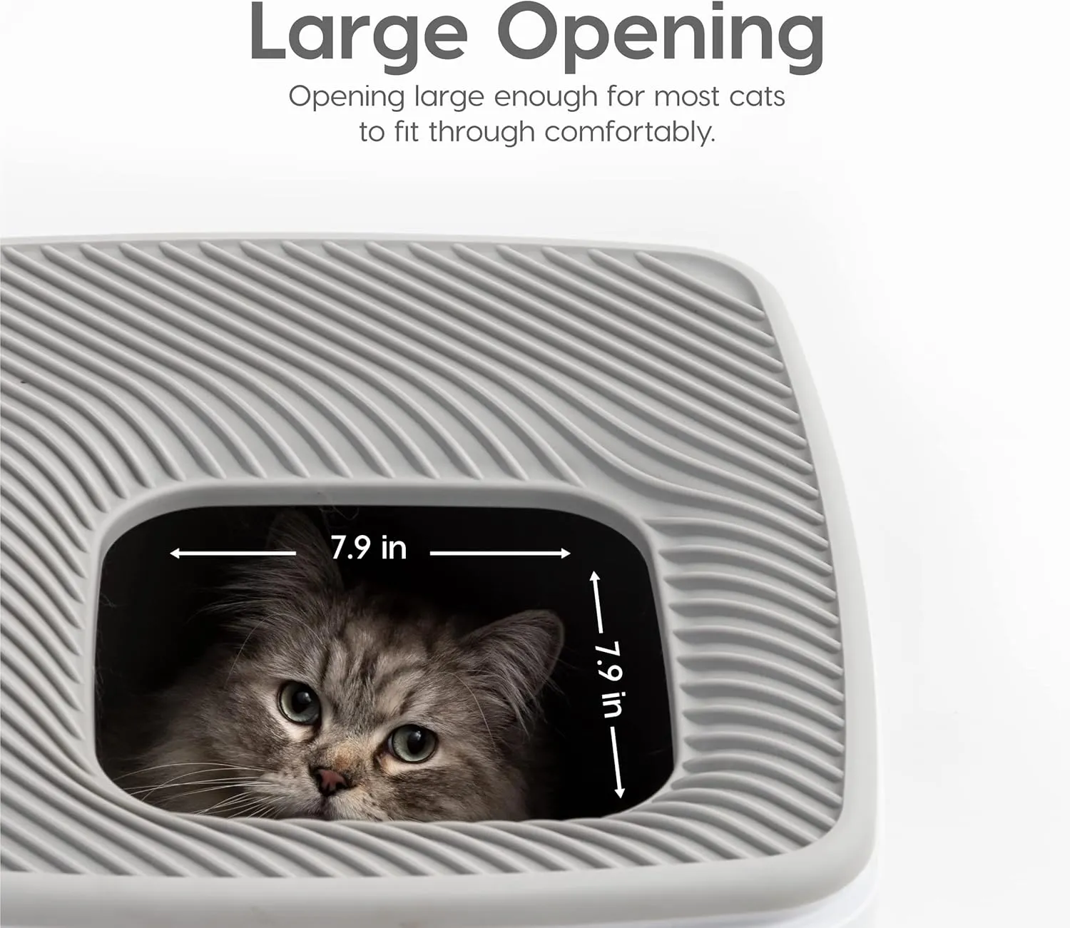 IRIS USA Premium Top Entry Cat Litter Box with Scoop, Square Enclosure for Cat and Kitty, White/Gray