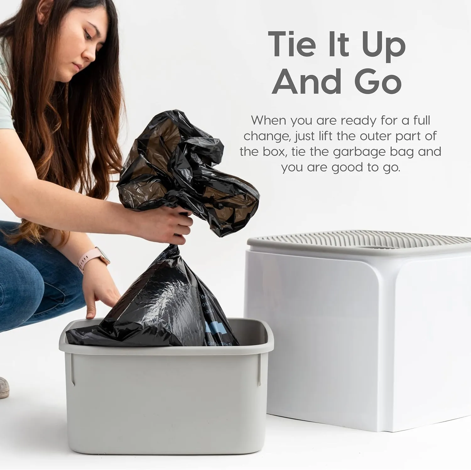 IRIS USA Premium Top Entry Cat Litter Box with Scoop, Square Enclosure for Cat and Kitty, White/Gray