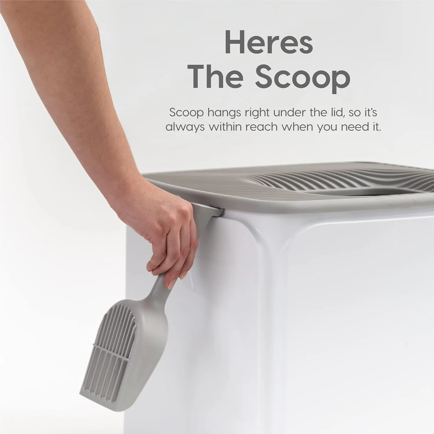 IRIS USA Premium Top Entry Cat Litter Box with Scoop, Square Enclosure for Cat and Kitty, White/Gray