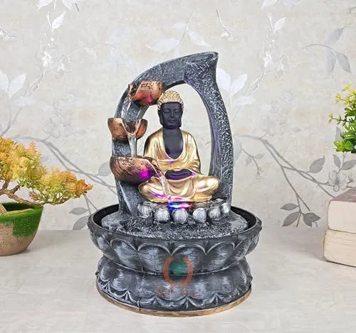 MERUPAM Buddha Tabletop Waterfall Fountain Meditation Relaxing Indoor Decoration, Zen Fountain for Home, Office, Bedroom Decor