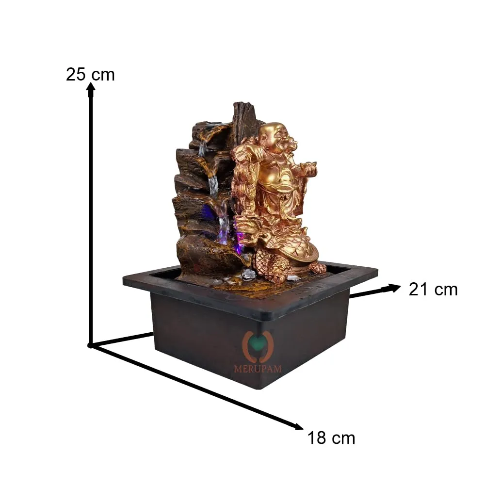 MERUPAM Laughing Buddha Tabletop Waterfall Fountain Meditation Relaxing Indoor Decoration, Zen Fountain for Home, Office, Bedroom Decoration