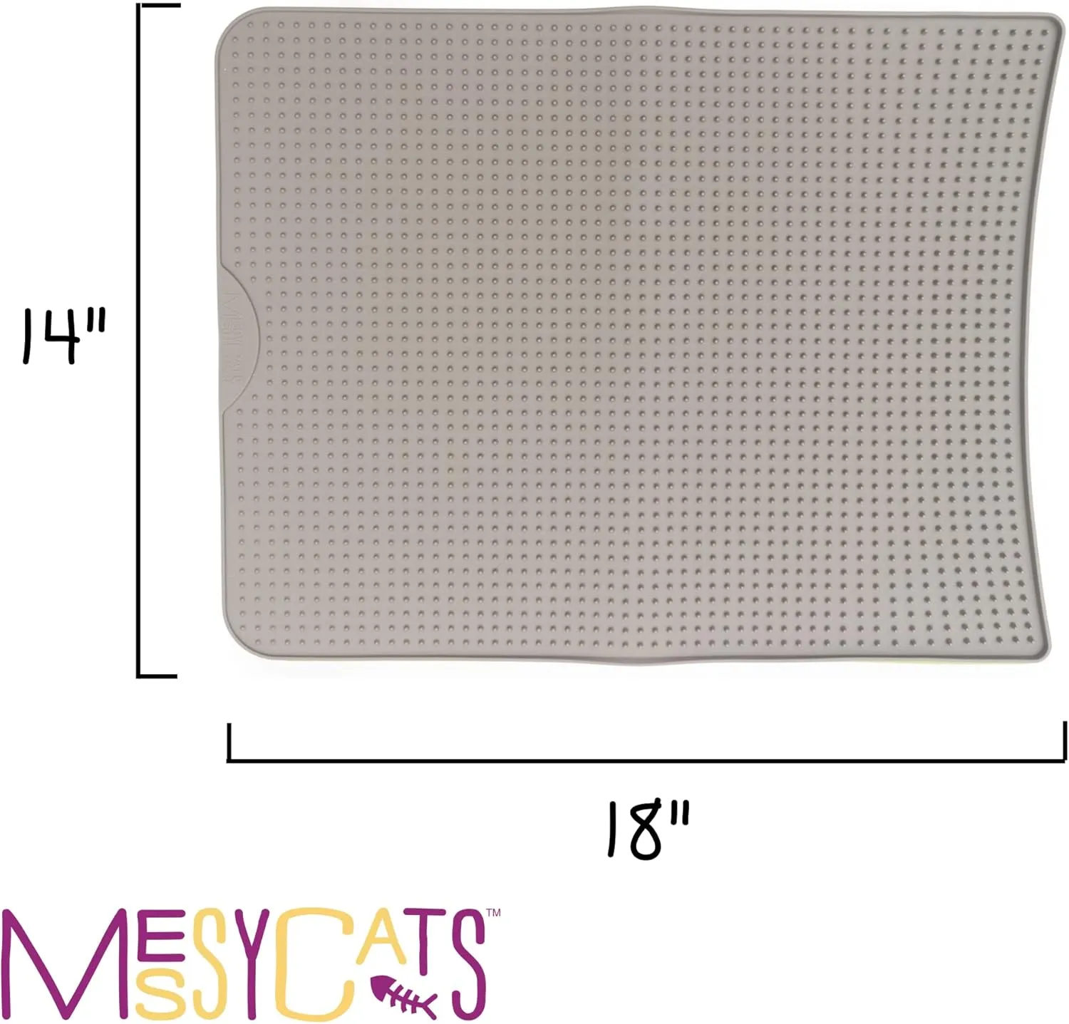 Messy Cats Silicone Litter Mat with Soft Graduated Spikes, 18" x 14", Grey