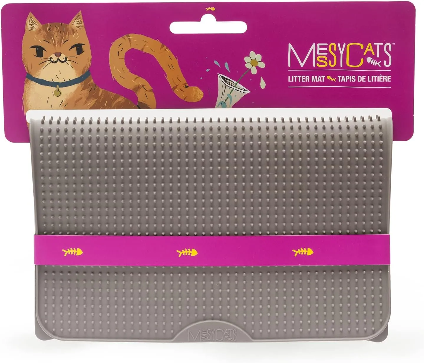 Messy Cats Silicone Litter Mat with Soft Graduated Spikes, 18" x 14", Grey