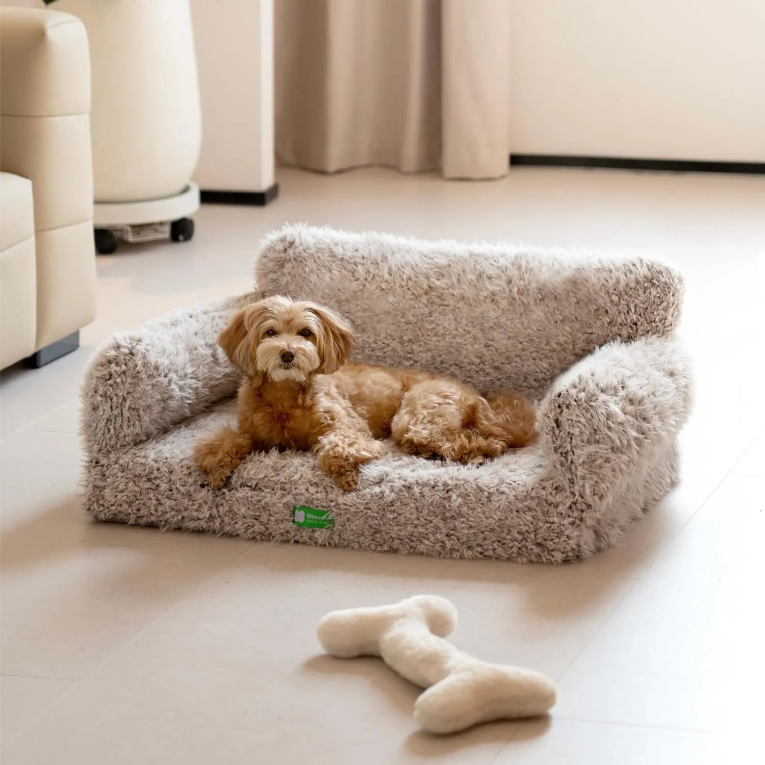 MEWOOFUN 34.6" Orthopedic Dog Bed Sofa for Small Medium Dogs, Egg- Foam Dog Couch with Removable Washable Cover and Non-Slip Bottom (Large, Brown)