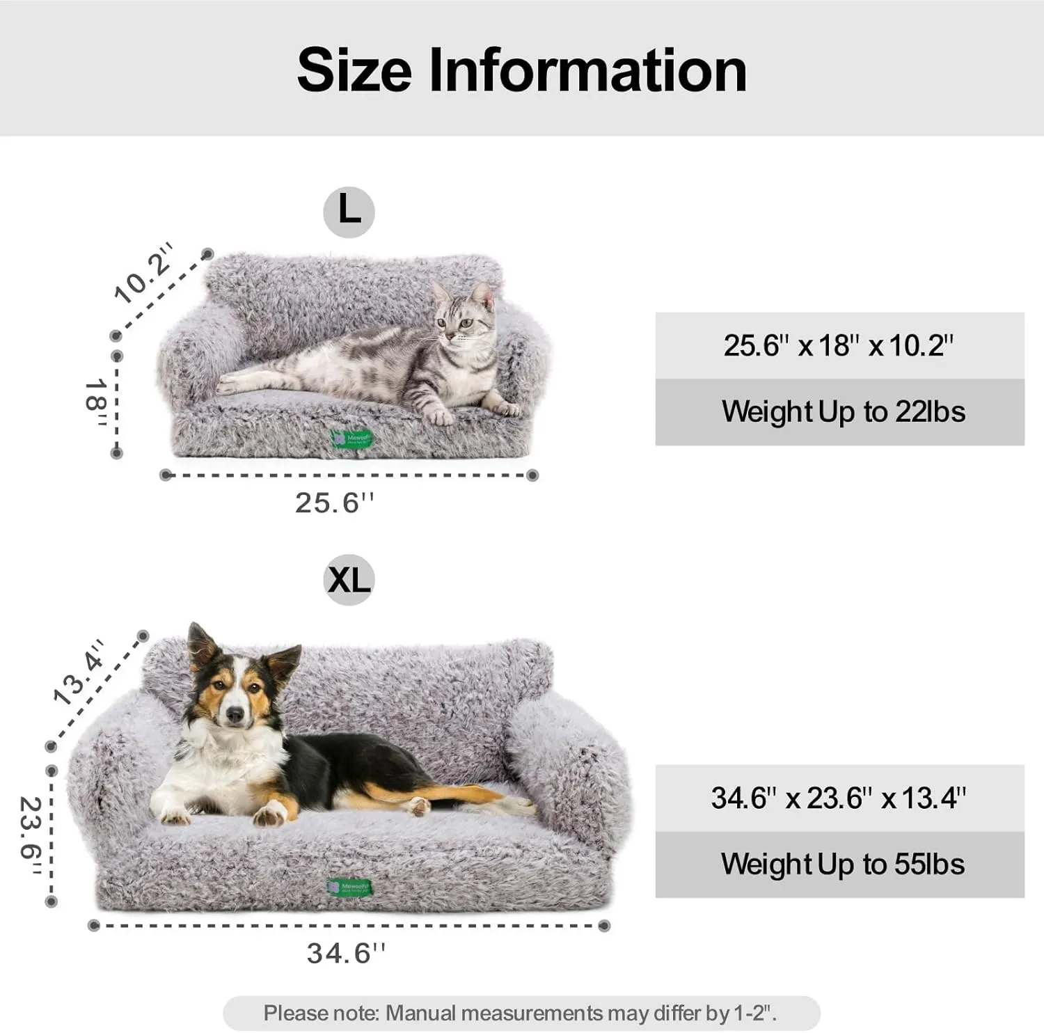MEWOOFUN 34.6" Orthopedic Dog Bed Sofa for Small Medium Dogs, Egg- Foam Dog Couch with Removable Washable Cover and Non-Slip Bottom (Large, Brown)