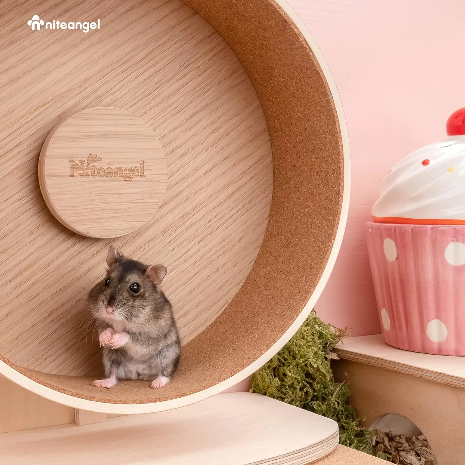 Niteangel Replacement Cork Running Track - Fits for Wooden Hamster Wheel Series | Acrylic Hamster Exercise Wheel w/Cork Track | Dark Cloud Hamster Wheel Series (Wooden Series, Small)