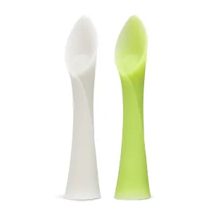 Olababy 100% Silicone Soft-Tip Training Spoon for Baby Led Weaning 2pack (Pearl/Kiwi)
