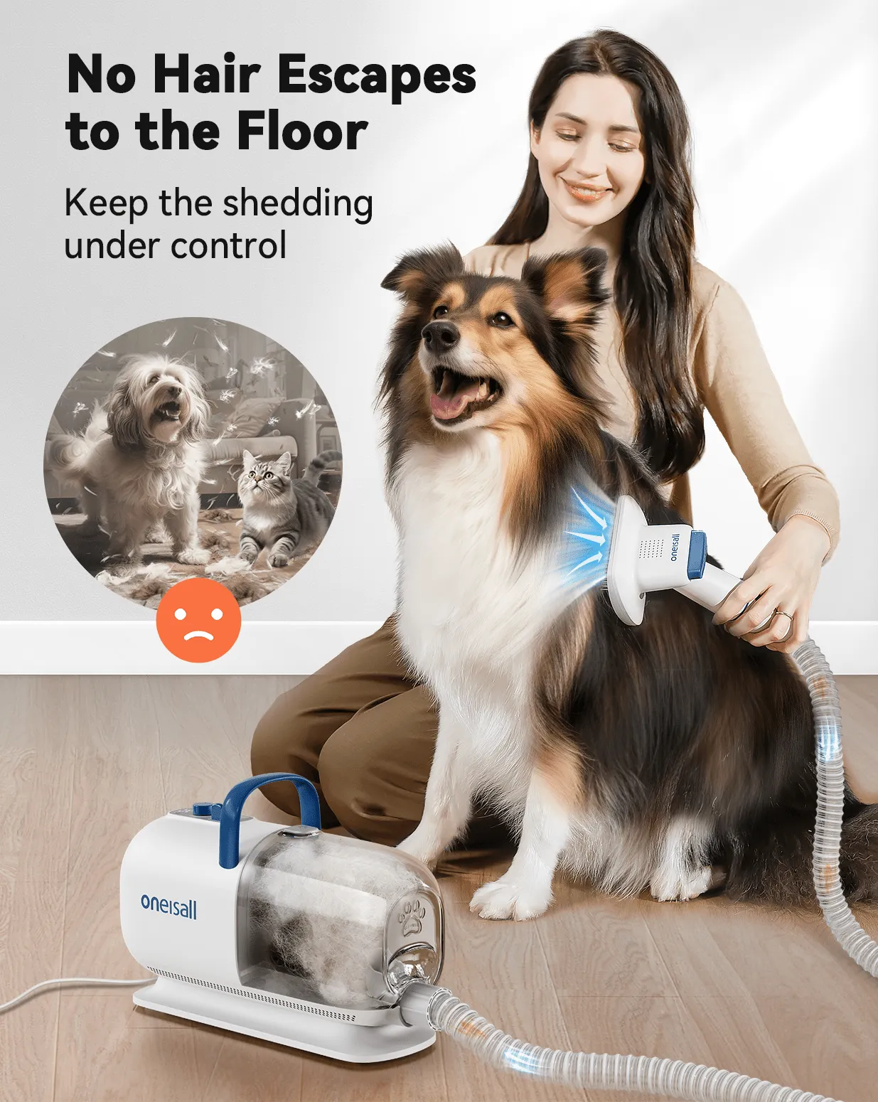 Oneisall Cozy C1 Pet Grooming Vacuum Kit & 2L Cat Water Fountain & 3.5L Automatic Cat Feeder Set