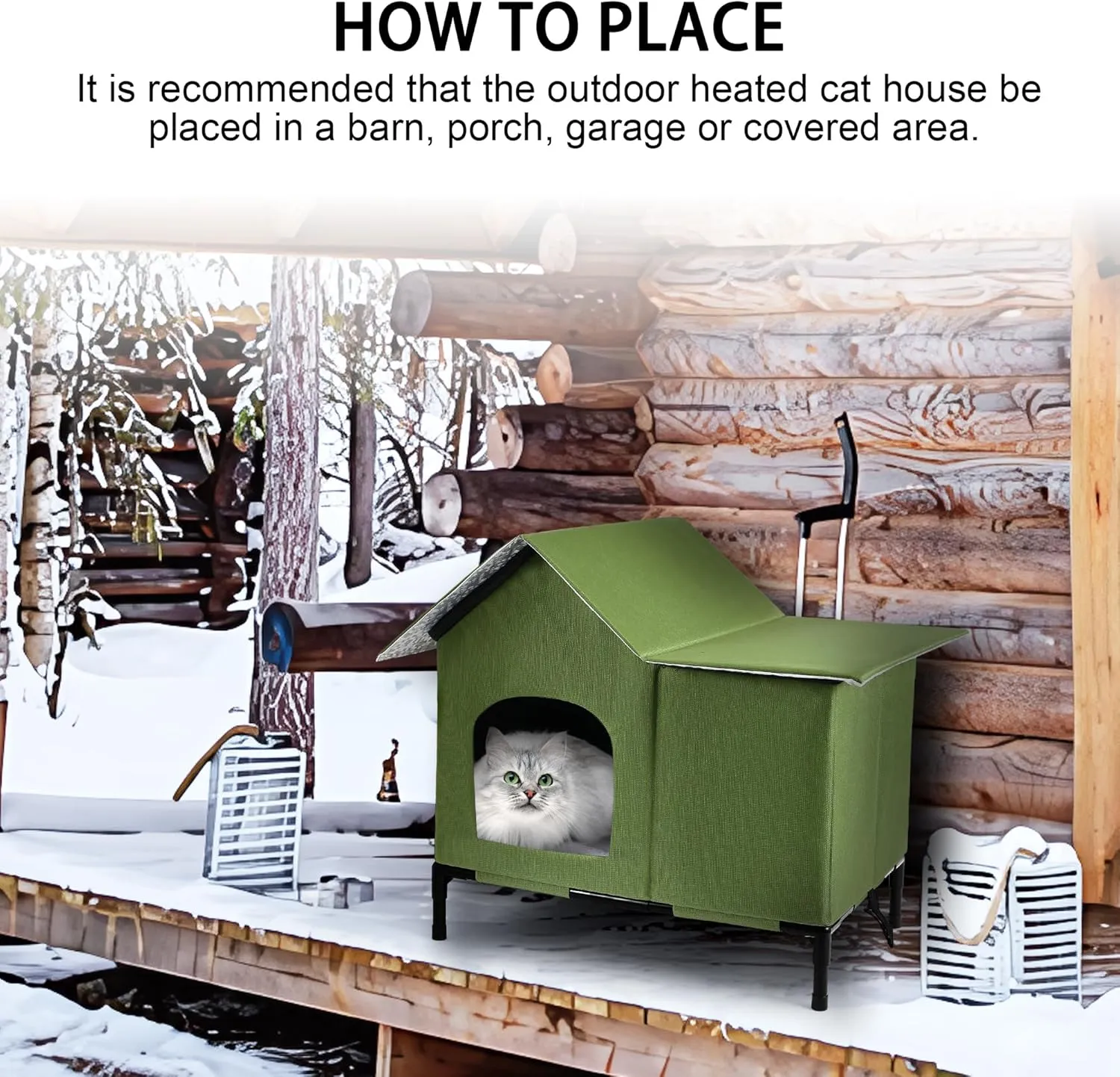 Outdoor Cat Houses Weatherproof Shelter for Outdoor Feral Cats and Kitty with Pad 19 X 22 X 17 Inches (Green)